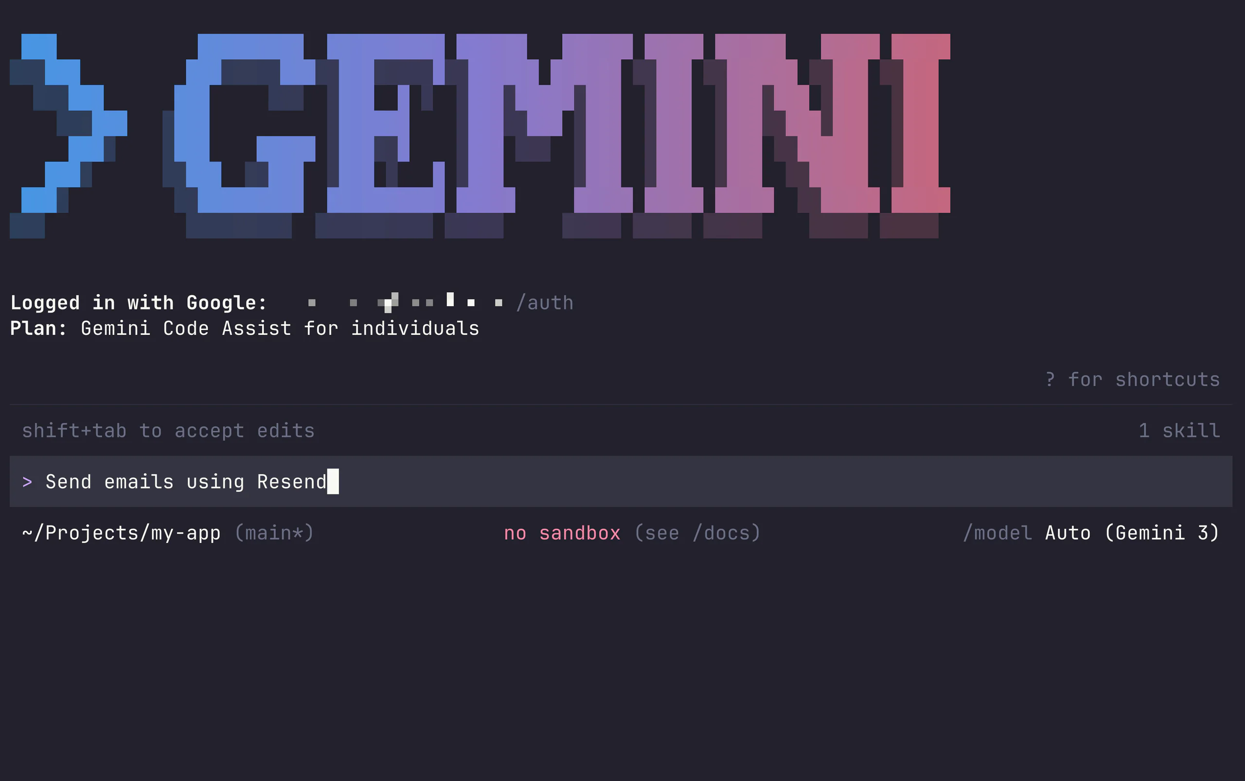 Gemini CLI sending an email using Resend